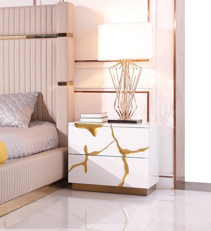 Sterling - Queen Modern Beige + Gold Bed + Nightstands - View Image 1