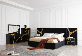 Aspen - Eastern King Modern Black + Gold Bed + Nightstands - View Image 1