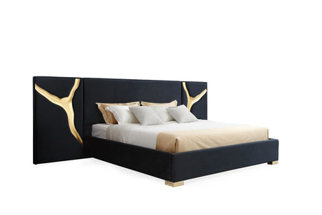 Aspen - Eastern King Modern Black + Gold Bed + Nightstands - View Image 1
