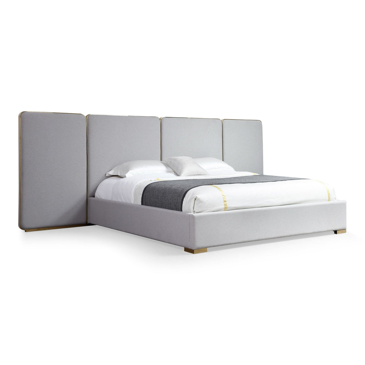 Eastern King Athena - Modern Light Grey Linen + Gold Bed