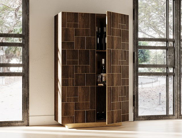 Auer- Brown Oak & Gold Wine Rack Cabinet - View Image 1