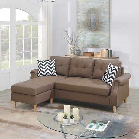 Living Room Corner Sectional Light Coffee Polyfiber Chaise sofa Reversible Sectional - sold by Home Elegance USA