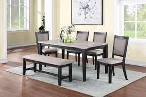 Contemporary Dining 6pc Set Table w 4x Side Chairs And Bench Padded Upholstered Cushion Seats Chairs Solid wood And Veneers Dining Room Furniture - sold by Home Elegance USA