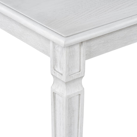 TREXM Vintage Extendable Dining Table Set for 6 with 4 Chairs & Bench, 59 to 72-Inch Rustic Farmhouse Kitchen Table Set with Distressed Finish and Retro Carved Legs (Washed White) - sold by Home Elegance USA