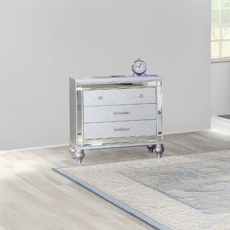 Sterling Modern Style Mirror Framed 3-Drawer Nightstand Made with Wood in Silver  same as G150108488  (NJ inventory)