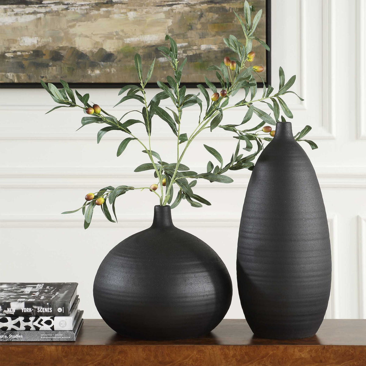 Bower Vases (Set of 2) - Black by Uttermost - View 2
