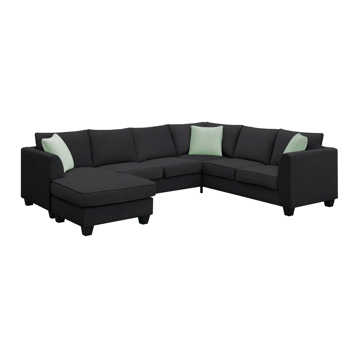 112*87" Sectional Sofa Couches Living Room Sets, 7 Seats Modular Sectional Sofa with Ottoman, L Shape Fabric Sofa Corner Couch Set with 3 Pillows, Black(New of GS008210AAB) | Home Elegance USA