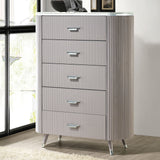 Unique Contemporary Style 1pc Chest Cultured Stone On Top English Dovetail Drawers Chrome Handles Angled Legs Light Gray Finish Bedroom Furniture