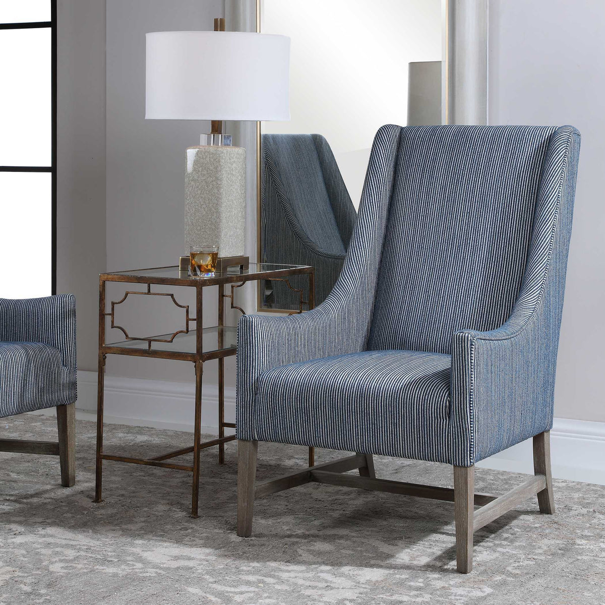 Galiot Wingback Accent Chair - Blue / White by Uttermost - View 3