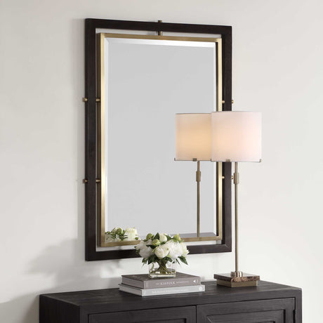 Bach Rectangle Mirror Walnut & Brass - Gold / Dark Brown by Uttermost - View 3