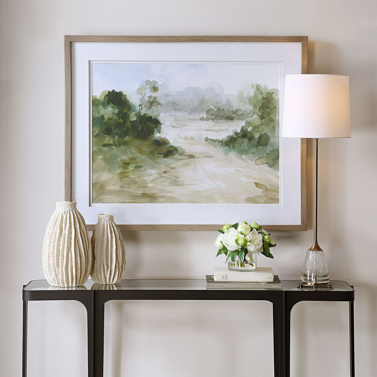 Verdant Watercolor Landscape Print - Light Brown by Uttermost - View 2