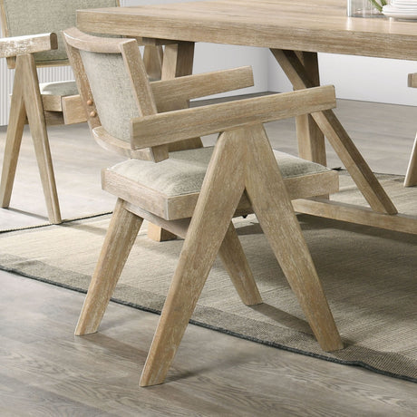 Contemporary Oak Veneer 7pc Dining Set Upholstered Polyester 6x Arm Chairs 1x Table Dining Room - sold by Home Elegance USA