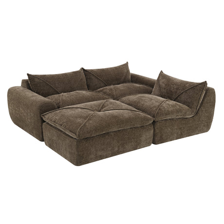 116'' Fully Compressed Sofa with High Density Foam, Integrated Backrest&Seat Cushion, Decorative Edging, Legless Design without Frame, No Assembly Required, Free Combination, Particle Chenille - sold by Home Elegance USA