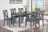 Gray Finish Dining Table 6x Chairs 7pcs Dining Set Cushion Seat Nailhead X-Cross Back Chairs Dining Room Furniture Modern Style