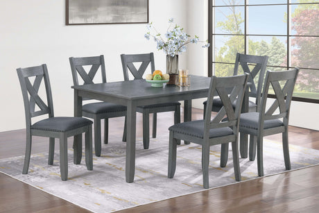 Gray Finish Dining Table 6x Chairs 7pcs Dining Set Cushion Seat Nailhead X-Cross Back Chairs Dining Room Furniture Modern Style