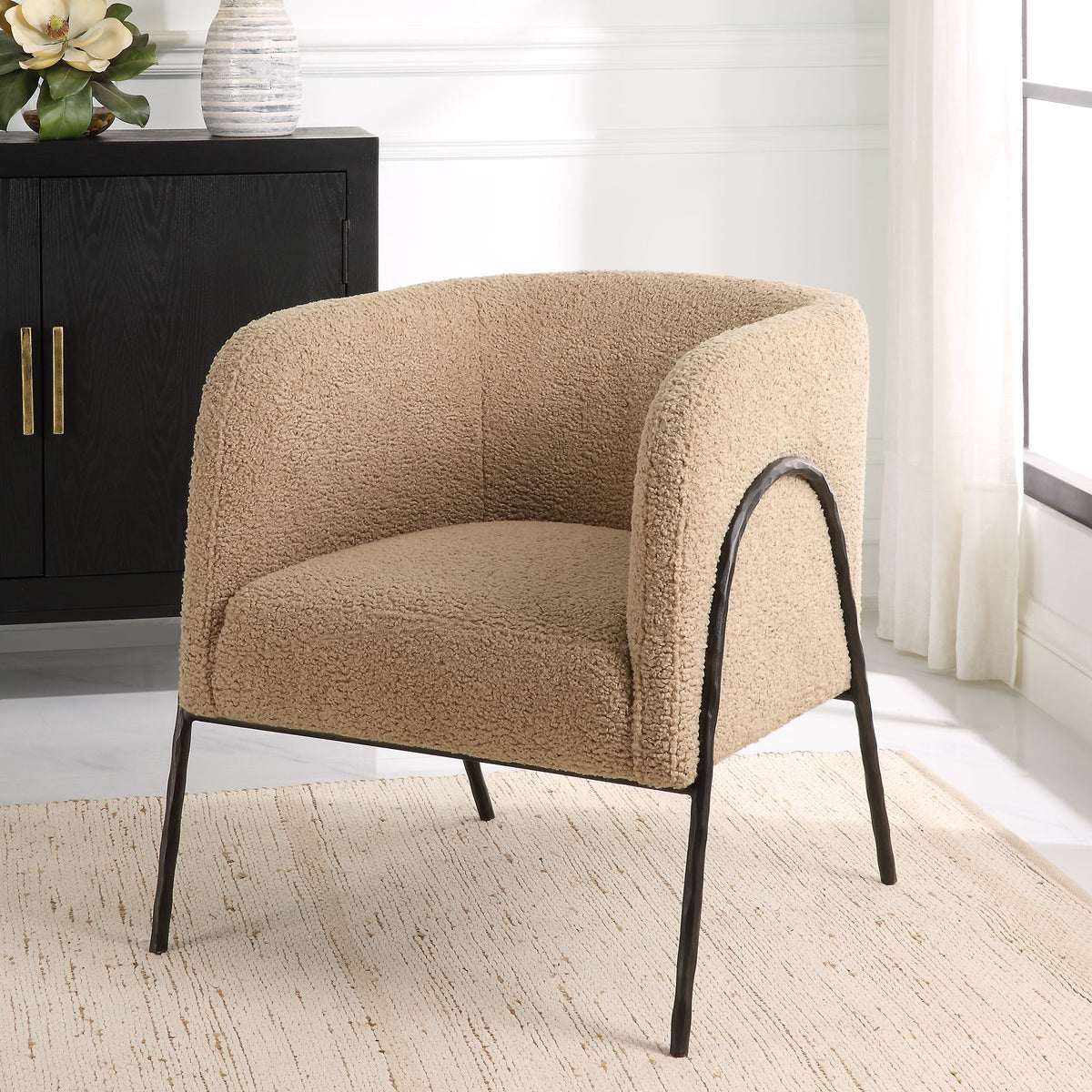 Jacobsen Tan Shearling Barrel Chair - Beige by Uttermost - View 2