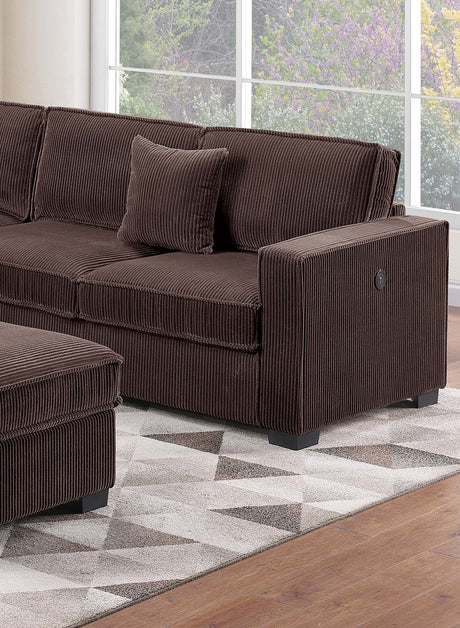 Modern Style 4pc Sectional Set Right Arm And Left Arm Loveseat USB Port Plastic Legs Cocktail Ottoman Matching Two Pillows Chocolate Finish Primary Living Room - sold by Home Elegance USA