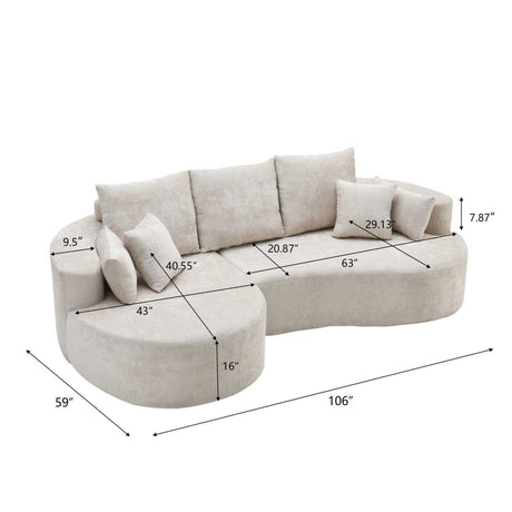 106 in. 2 - Piece Fabric Cloud Curved Sectional Chenille Sofa with Chaise For Living Room Bedroom Apartment -Silver Lining - sold by Home Elegance USA