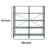 63 Inch Industrial 4 Tier Bookshelf, Particleboard, Metal Frame, Gray, Black - B05691148 - image - 5