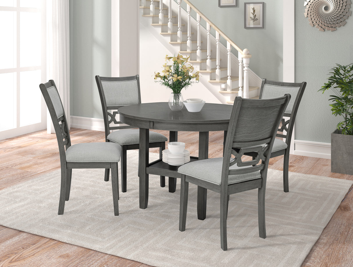 Beautiful Round 5Pc Dining Table Set Lower Storage Shelves Dining Room Set Wooden Furniture