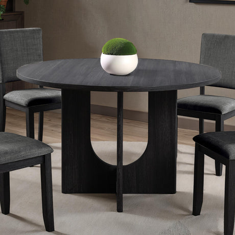Contemporary Style 5pc Dining Set Kitchen Dinette Dark Gray Upholstered Fabric Chairs Round Table Pedestal Base Table 4x Side Chairs Dining Room - sold by Home Elegance USA