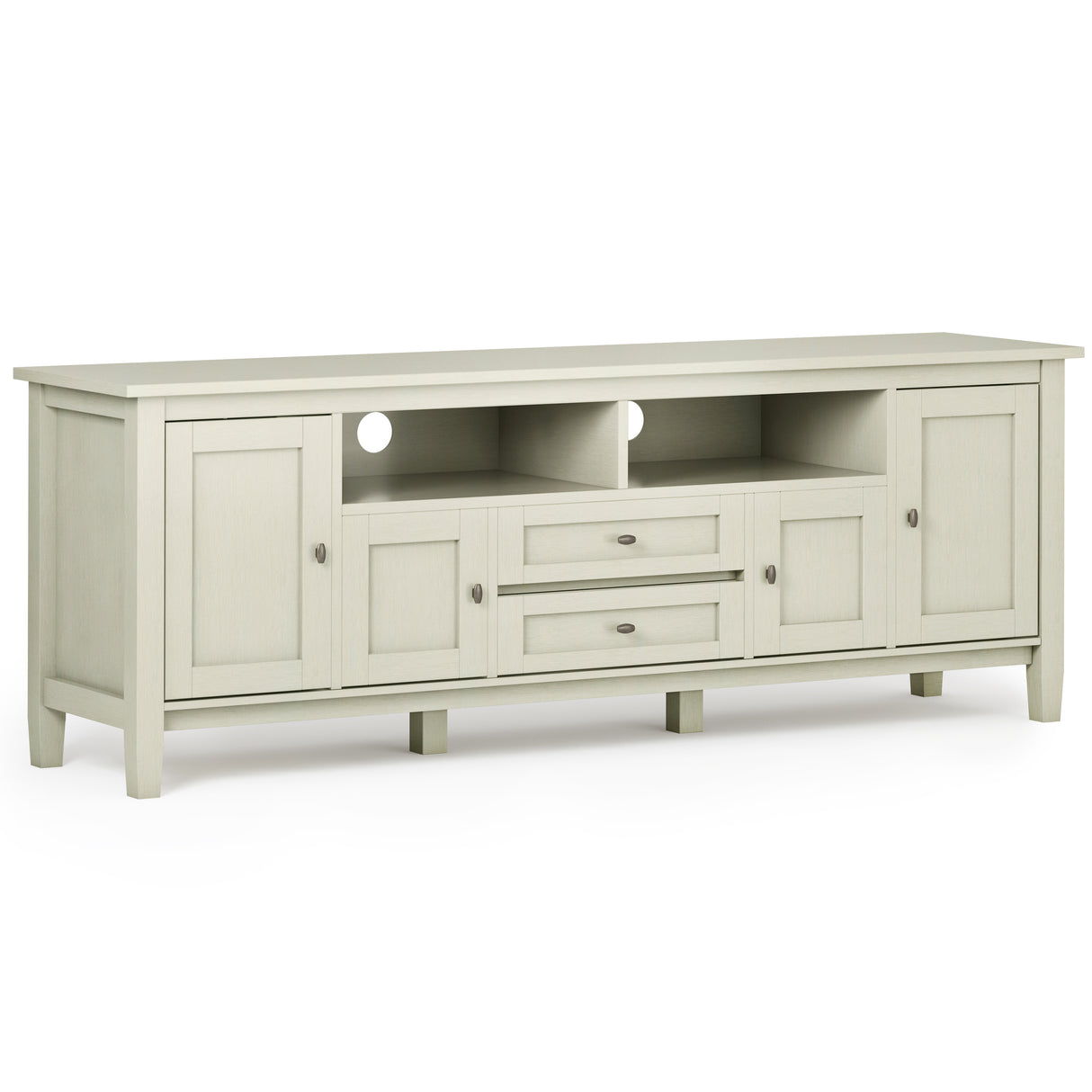 Warm Shaker 72 inch Wide Solid Wood TV Stand in Antique White For TVs up to 80 inches