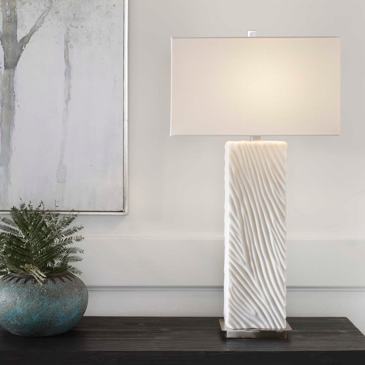Pillar Marble Table Lamp - White by Uttermost - View 2