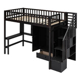 Twin size Loft Bed with Bookshelf,Drawers,Desk,and Wardrobe-Espresso - Home Elegance USA