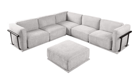 This is a set of  modular fabric sofa, including a corner module and multiple independent seating areas, paired with square ottomans of the same material. - sold by Home Elegance USA