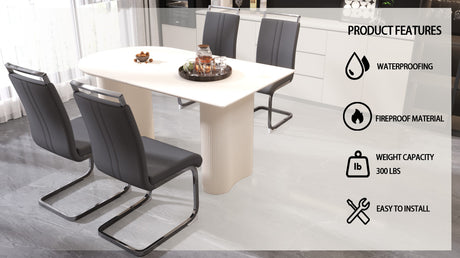 63 'medieval modern cream style MDF dining table and PU armless dining chair set 4. Assemble Desktop and Silver plated metal leg dining chair set, suitable for home&kitchen - sold by Home Elegance USA