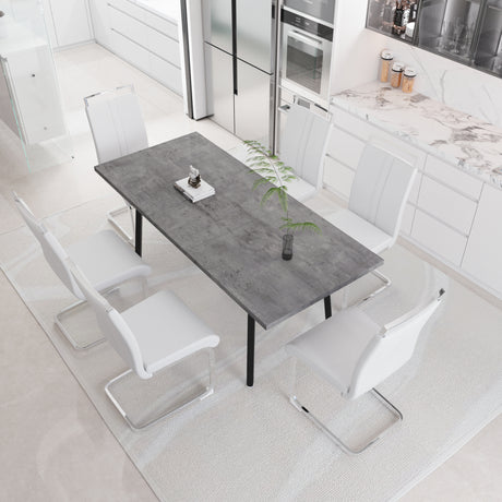 55.12-70.87' expandable square dining table set that can accommodate 4-6 people, equipped with 6 C-shaped tubular cushioned armless dining chair,  kitchen table and chair set, with metal legs - sold by Home Elegance USA
