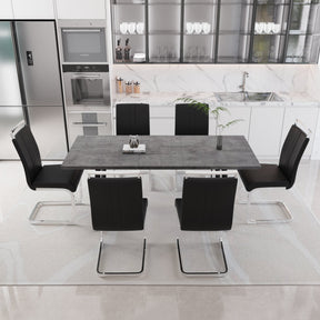 55.12-70.87' expandable square dining table set that can accommodate 4-6 people, equipped with 6 C-shaped tubular cushioned armless dining chair,  kitchen table and chair set, with metal legs - sold by Home Elegance USA