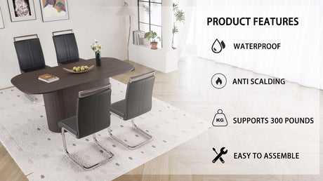 63 'medieval modern brown style MDF dining table and PU armless dining chair set 4. Assemble Desktop and Silver plated metal leg dining chair set, suitable for home&kitchen - sold by Home Elegance USA