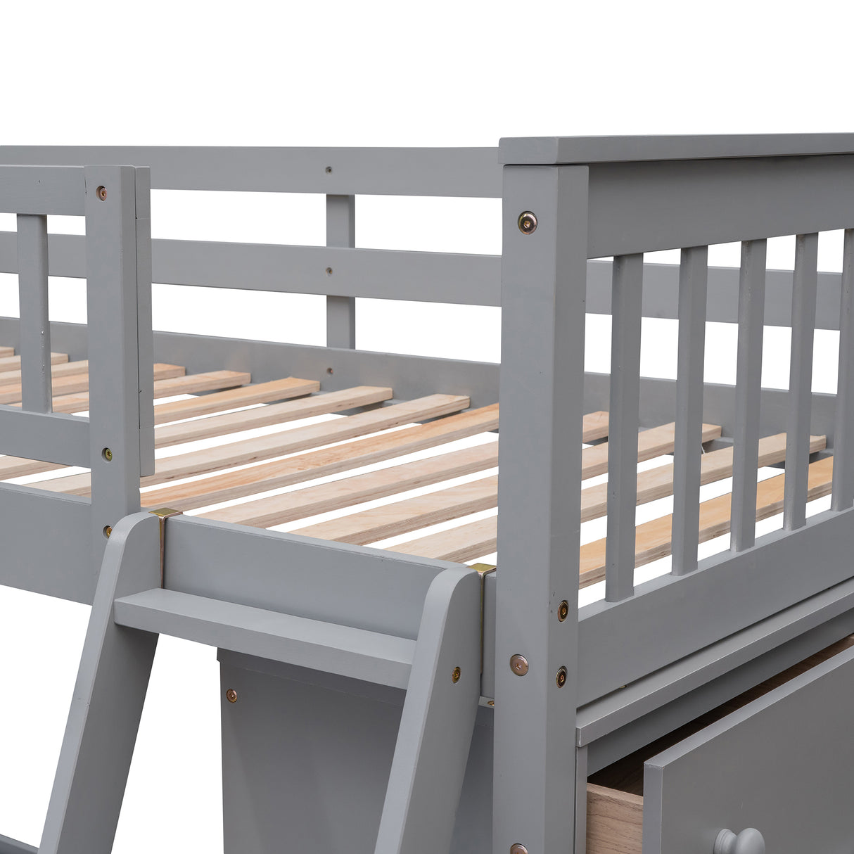 Wooden Twin Over Full Bunk Bed With Six Drawers And Flexible Shelves,Bottom Bed With Wheels,Gray(OLD SKU:LP000531AAE) - sold by Home Elegance USA