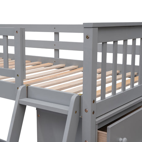 Wooden Twin Over Full Bunk Bed With Six Drawers And Flexible Shelves,Bottom Bed With Wheels,Gray(OLD SKU:LP000531AAE) - sold by Home Elegance USA