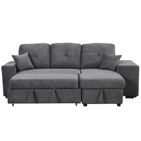 Reversible Sleeper Sectional Sofa Bed with Side Shelf and 2 Stools, Pull-Out L-Shaped Sofa Bed, Velvet Blue Black - sold by Home Elegance USA