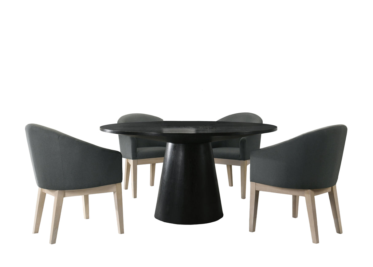 Jasper Ebony Black 5 Piece 59'W Round Dining Table Set with Pedestal Base and Gray Chairs