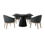 Jasper Ebony Black 5 Piece 59'W Round Dining Table Set with Pedestal Base and Gray Chairs