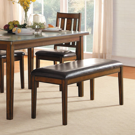 Espresso Finish 6pc Dining Set Tabe Bench and 4 Chairs Set Black Faux Leather Upholstered Seat Dining Kitchen Set Wooden Furniture - sold by Home Elegance USA