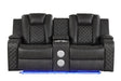 Benz LED & Power Reclining Loveseat Made With Faux Leather in Black | Home Elegance USA