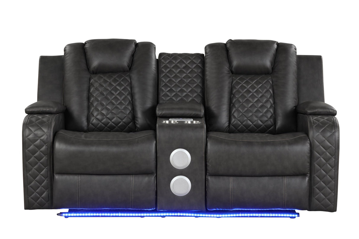 Benz LED & Power Reclining Loveseat Made With Faux Leather in Black | Home Elegance USA