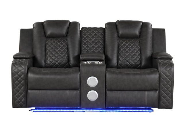 Benz LED & Power Reclining Loveseat Made With Faux Leather in Black - 659436023932 - Home Elegance USA - 1