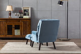 Soft Comfortable 1pc Accent Click Clack Chair with Ottoman Light Blue Fabric Upholstered Black Finish Legs Living Room Furniture - Home Elegance USA