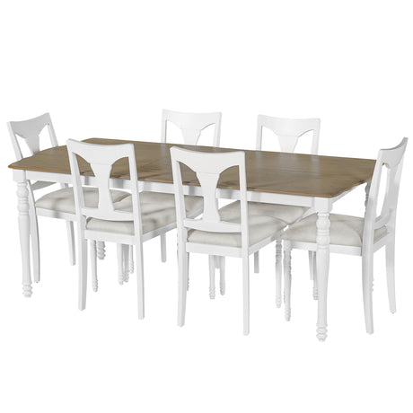 7-Piece Dining Table Set, 60inch to 78inch Extendable Wood Dining Table with Removable Leaf, Kitchen Table Set with 6 Upholstered Side Chair, Dining Table Set for 6 - sold by Home Elegance USA