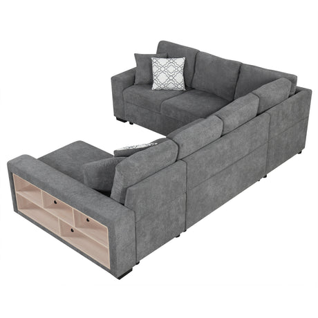 Modern Grey U-Shaped Sectional Sofa Bed with USB Ports, Storage Chaise & Pillows, Chenille Fabric, 109' - sold by Home Elegance USA
