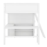 Full size Loft Bed with Desk, Shelves and Wardrobe-White - Home Elegance USA