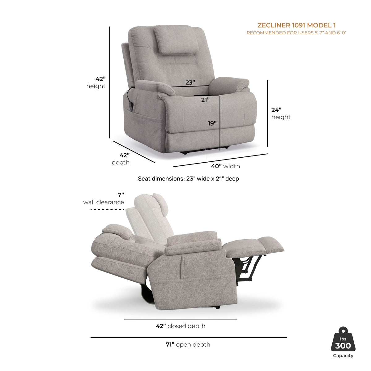 Zecliner Model 1 Power Sleep Chair - Dove | Flexsteel