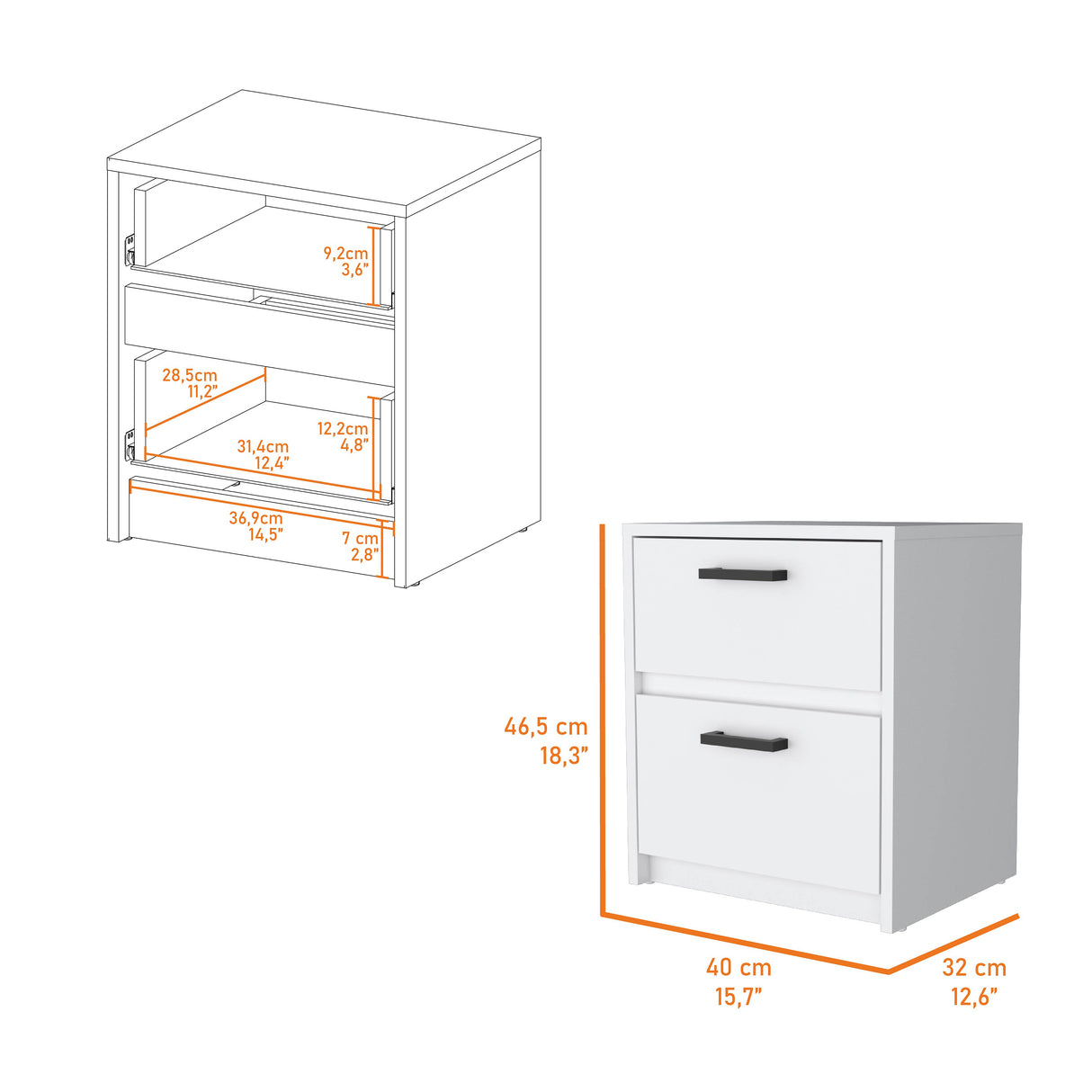Karval 2 Piece Bedroom Set, Armoire + Nightstand, White - sold by Home Elegance USA