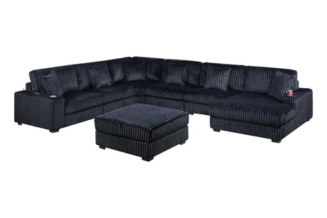 Contemporary Modern 7-PC Modular U-Sectional Sofa Set USB Cup Holder Black Finish Corduroy Living Room Furniture Couch - sold by Home Elegance USA