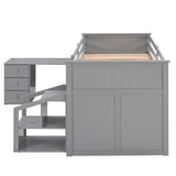 Loft Bed Low Study Twin Size Loft Bed With Storage Steps and Portable,Desk,Gray(OLD SKU: LT000101AAE) - Home Elegance USA